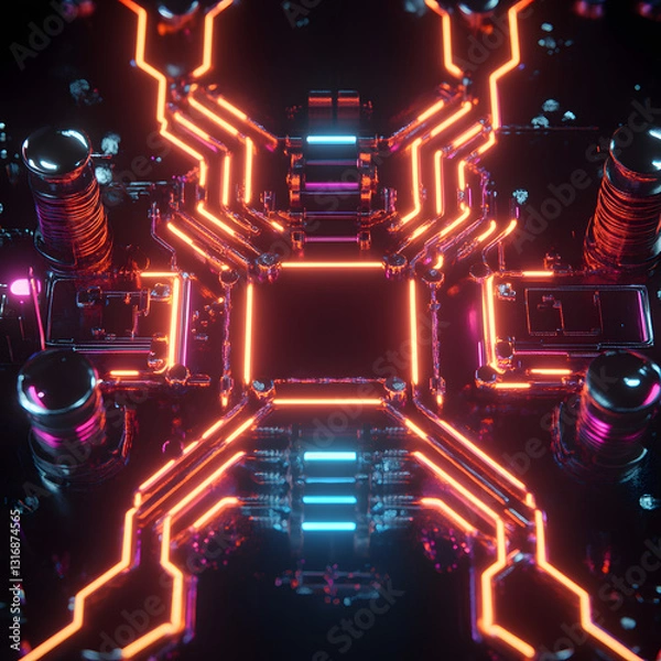 Obraz A neon colored computer chip with a black background