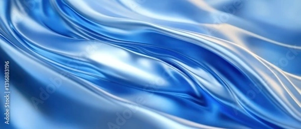 Fototapeta Flowing blue silk fabric creating a serene and elegant atmosphere, ideal for backgrounds or fashion-related projects