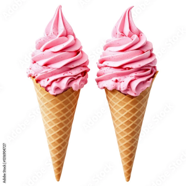 Fototapeta Two Pink Ice Cream Cones with Swirls of Delight