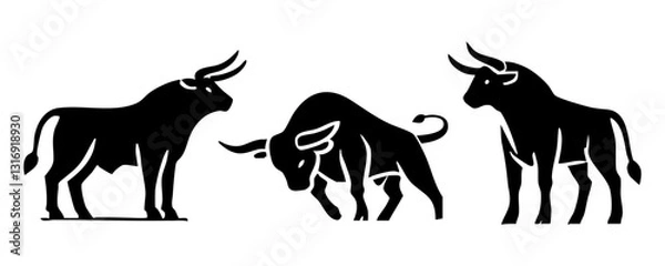 Obraz Stylized silhouette of three bulls in dynamic poses