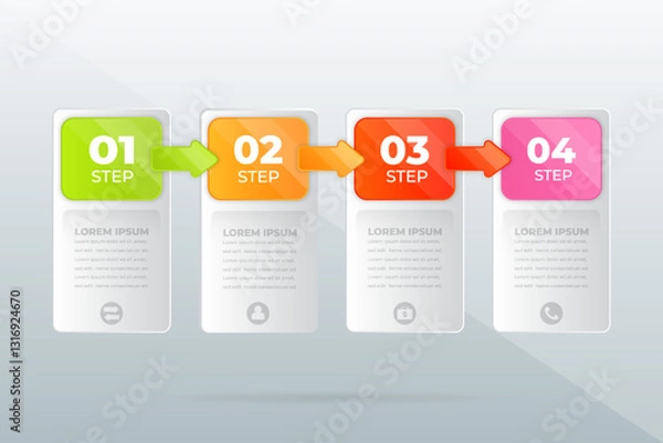 Obraz Four-step process infographic; arrows; white background; presentation