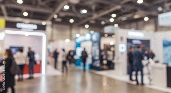 Fototapeta blurred Dynamic Business Expo with Lively Crowds and Vibrant Booths