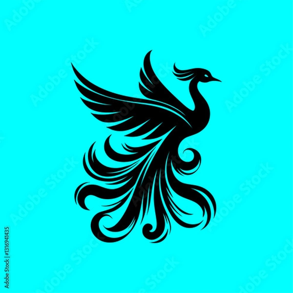 Fototapeta Elegant Phoenix Bird – Mythical Firebird Vector Silhouette