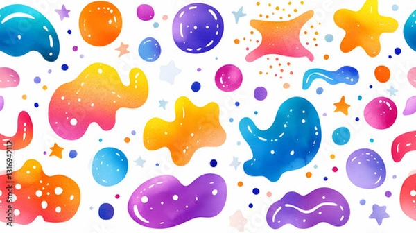 Fototapeta Colorful abstract shapes and stars on white background