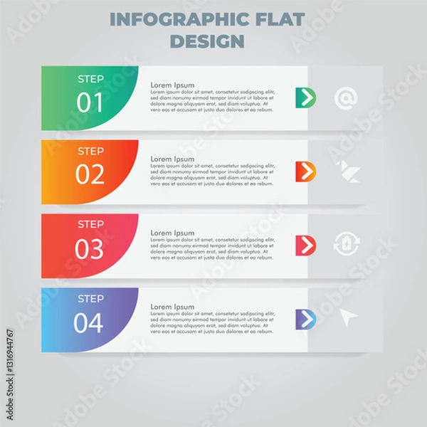 Obraz Four-step process infographic; gradient design; grey background; presentation template
