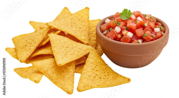 Fototapeta Serving of tortilla chips with fresh pico de gallo salsa