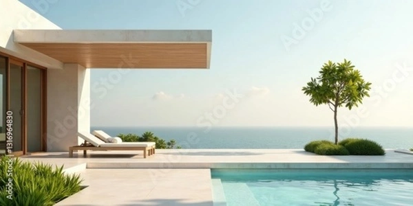 Fototapeta Serene Coastal Residence with Infinity Pool and Minimalist Design Featuring Expansive Ocean Views