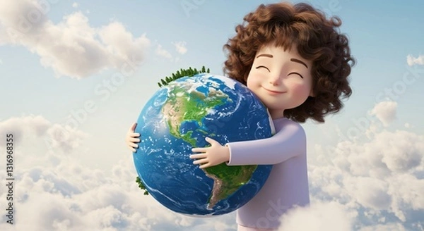 Obraz A smiling girl holding a globe, representing the world, education, and global travel
