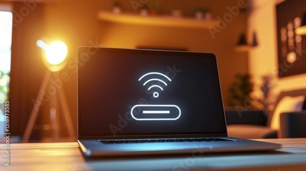 Fototapeta Close-up of a laptop screen showing a software update progress bar in a modern workspace, representing technology advancement and digital transformation concepts.