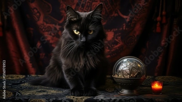 Fototapeta ball black cat hissing