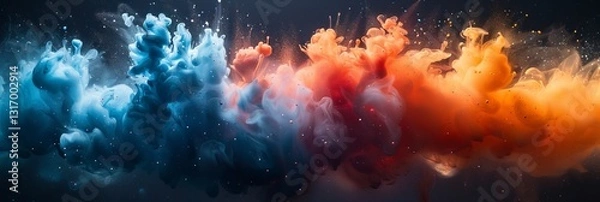 Fototapeta Abstract Minimalistic Artwork Featuring Acrylic Blue and Red Colors in Water with Ink Blot on Black Background