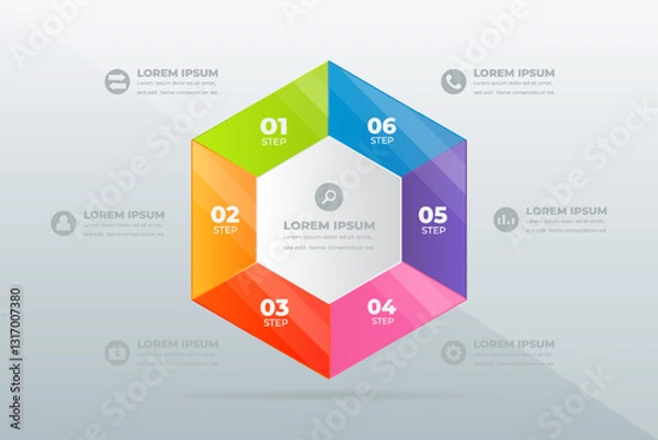 Obraz Hexagon process steps infographic, light background, business presentation