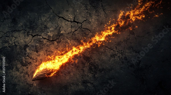 Fototapeta A massive comet with a burning tail streaking across the sky, creating a trail of smoke and fire