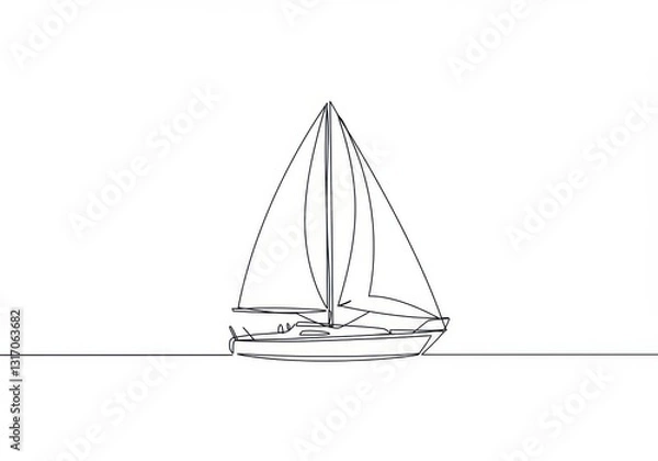 Fototapeta Simple line drawing, sailboat outline, minimalist design, black and white, clean lines, nautical theme, stylized yacht, abstract marine artwork, vector graphic style