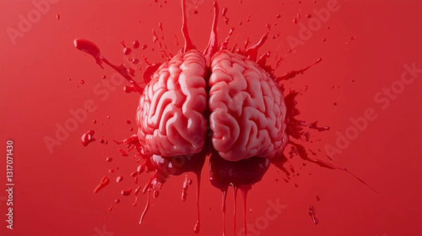 Obraz Brain bleeding into water, symbolizing dementia risk from brain hemorrhages.