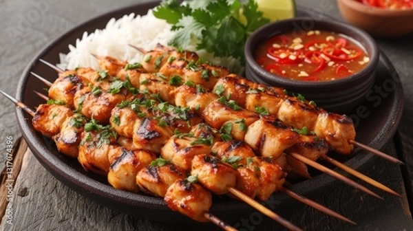 Obraz Delicious Chicken Satay from Indonesia with Clean Lines and Beautiful Presentation