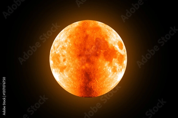 Fototapeta Red full moon. Eclipse - Blood Full Moon with orange surface jn dark background