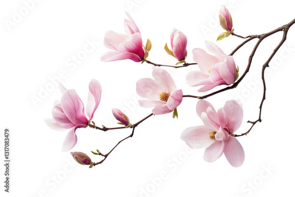 Obraz Pink magnolia flowers branch in a corner border, spring flowers on a transparent background
