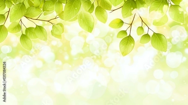 Fototapeta Bright Green Leaves and Soft Light Background