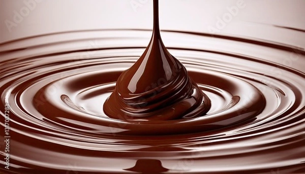 Fototapeta Silky Melted Chocolate Flows Gently, Creating a Mesmerizing Ripple Effect for World Chocolate Day