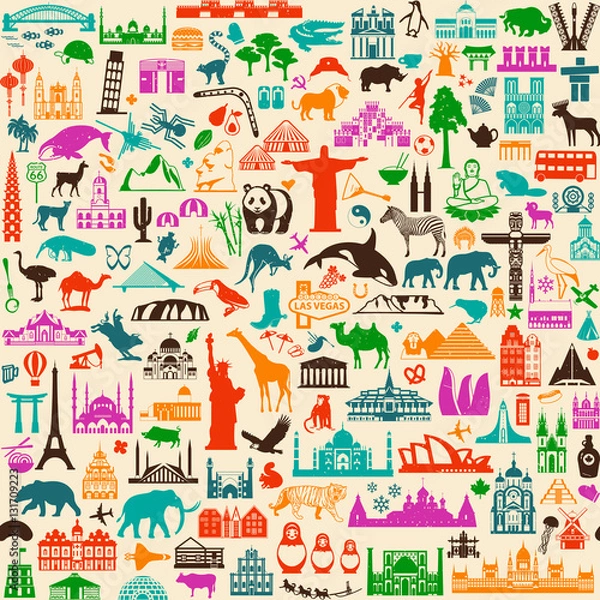 Fototapeta Travel Icons Pattern