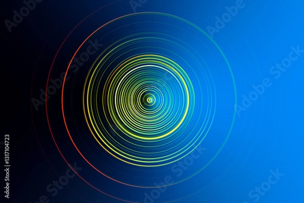 Fototapeta Abstract Radial Motion Blur on a blue Background. Yellow, red circles. Circle template for label, fabric, clothing or brochure design. Background for modern graphic design and text.