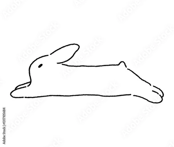 Obraz Simple line art of a rabbit lying stretched out. Cozy hand-drawn rabbit line drawing. Bunny vector illustration