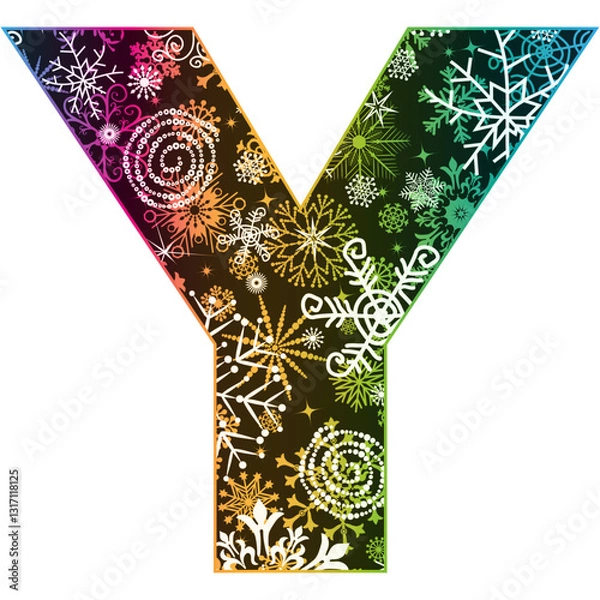 Fototapeta Vector image  letter of the English alphabet with gradient Christmas pattern of snowflakes isolated on transparent background