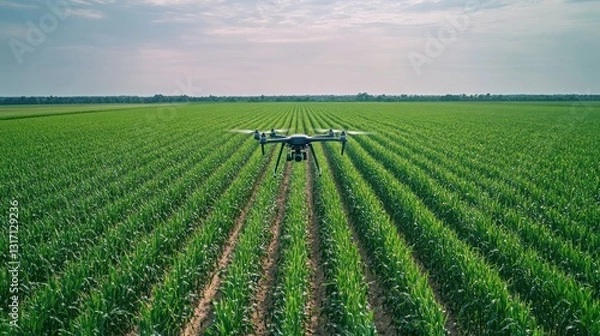 Fototapeta Precision agriculture with drone monitoring crop field health, aerial view