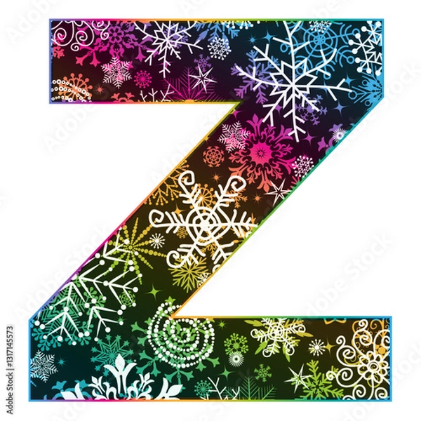 Fototapeta Vector image  letter of the English alphabet with gradient Christmas pattern of snowflakes isolated on transparent background