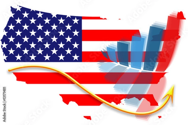 Obraz USA flag map and graph chart