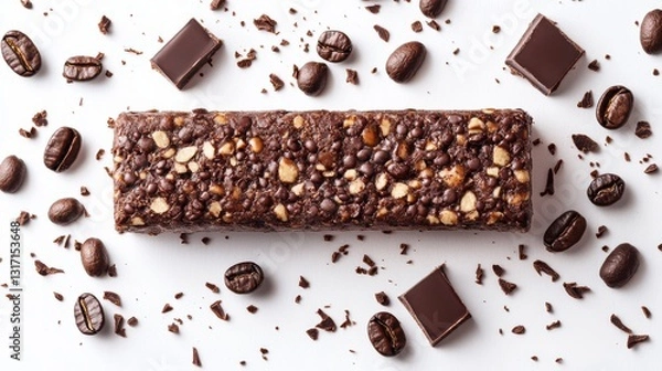 Obraz Top angle chocolate snack bar Coffee Mocha Espresso energy bar white background