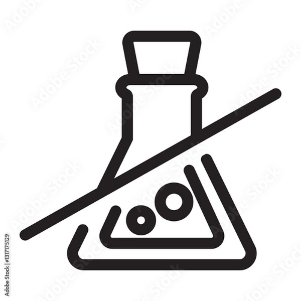 Obraz icon representing chemical-free or no additives, featuring a crossed-out laboratory flask.