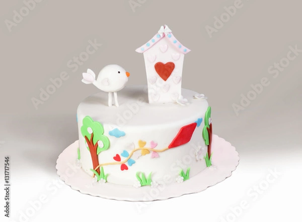 Fototapeta Beautiful Marzipan Cake Isolated On White Background