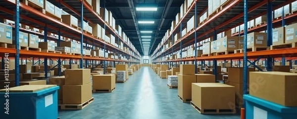 Fototapeta Artistic rendering of a busy Amazon fulfillment center with organized chaos