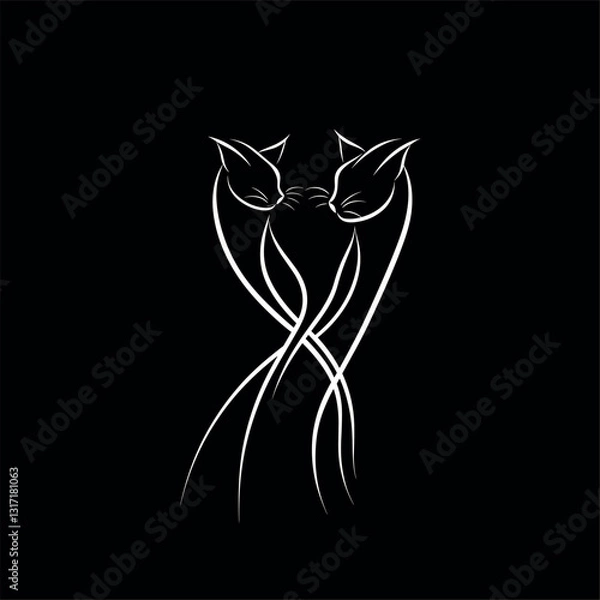 Fototapeta The logo consists of a single, flowing line that elegantly curves to form the shape of two dancing cats, focusing on the contour of the move
