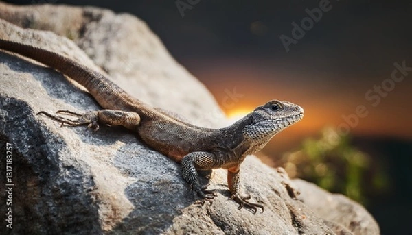 Fototapeta lizard is sitting on a rock