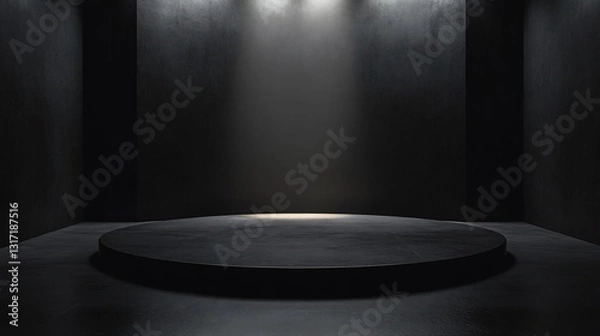 Obraz Dark Minimalist Studio Stage:  Empty Circular Platform with Dramatic Lighting for Product Display or Presentation