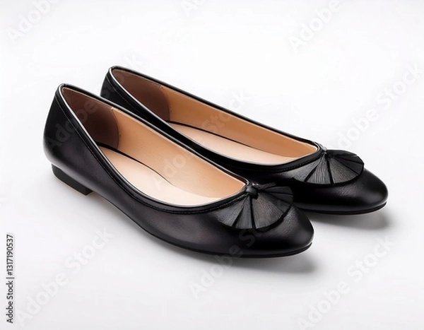 Fototapeta classic black ballet flats with rounded toes isolated on a white background minimalist footwear design