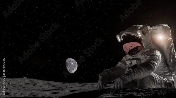 Fototapeta Astronaut on moon, gazing at stars