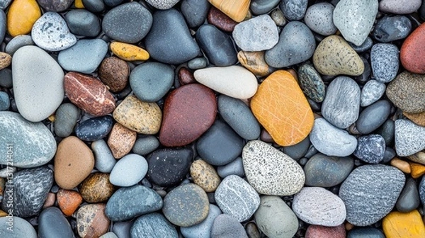Fototapeta Diverse Collection of Smooth Pebbles in Various Natural Colors