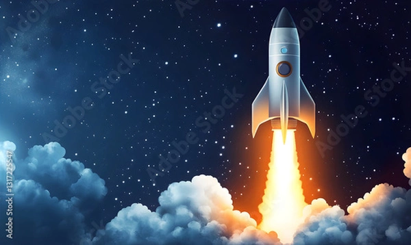 Fototapeta Spaceships take off. International Day of Human Space Flight. Banner with copy space. P