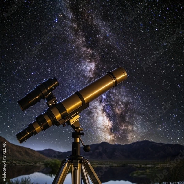 Fototapeta Telescope points towards the stunning Milky Way over a landscape scene
