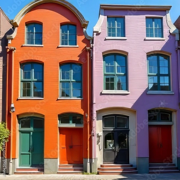 Obraz Vibrant Colorful European Townhouses with Traditional Architecture