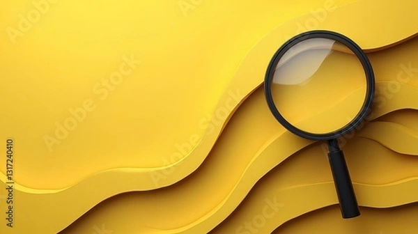 Obraz Black Magnifying Glass on Yellow Wavy Background
