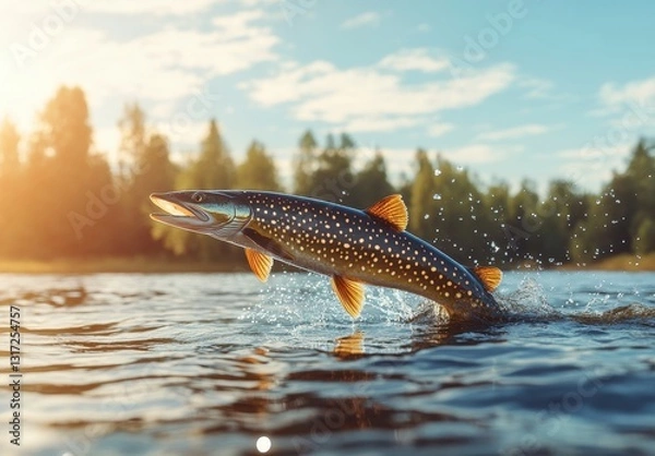 Obraz Pike Leaping from Water at Sunset