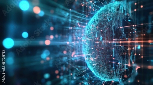 Fototapeta Futuristic digital globe illustration with network connections, globalized world