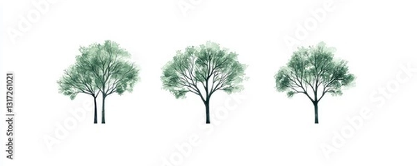 Obraz Three Green Trees Illustration on White Background