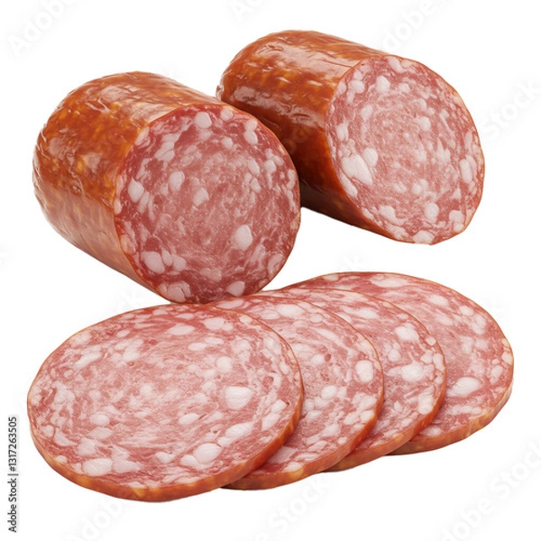 Obraz Slices of sausage and salami perfect for sandwiches and charcuterie boards.