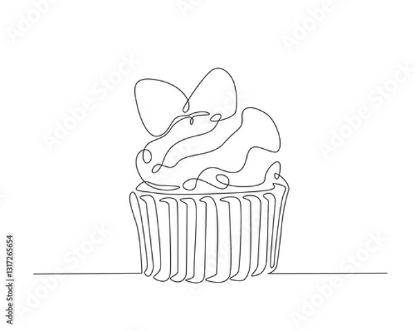 Obraz Sweet cupcake simple outline illustration. Continuous line drawing of muffin cake.